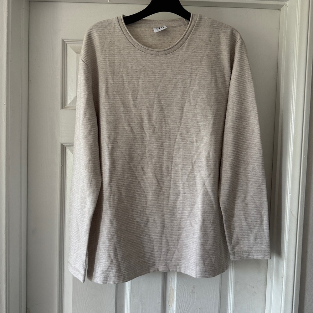 Zara Beige Striped Long Sleeve Top